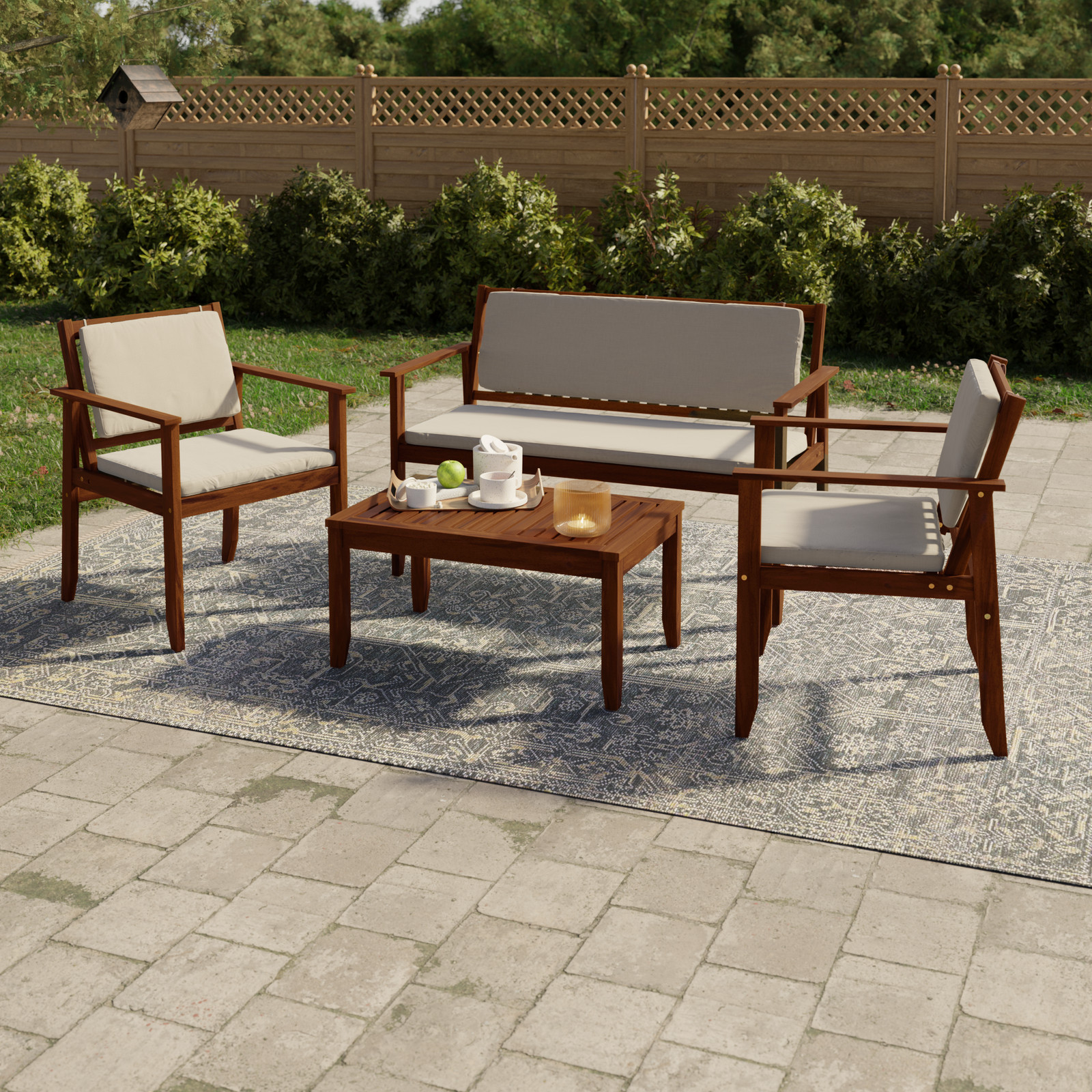 Sunnyside 4-Piece Outdoor Patio Furniture Set in Solid Acacia Wood