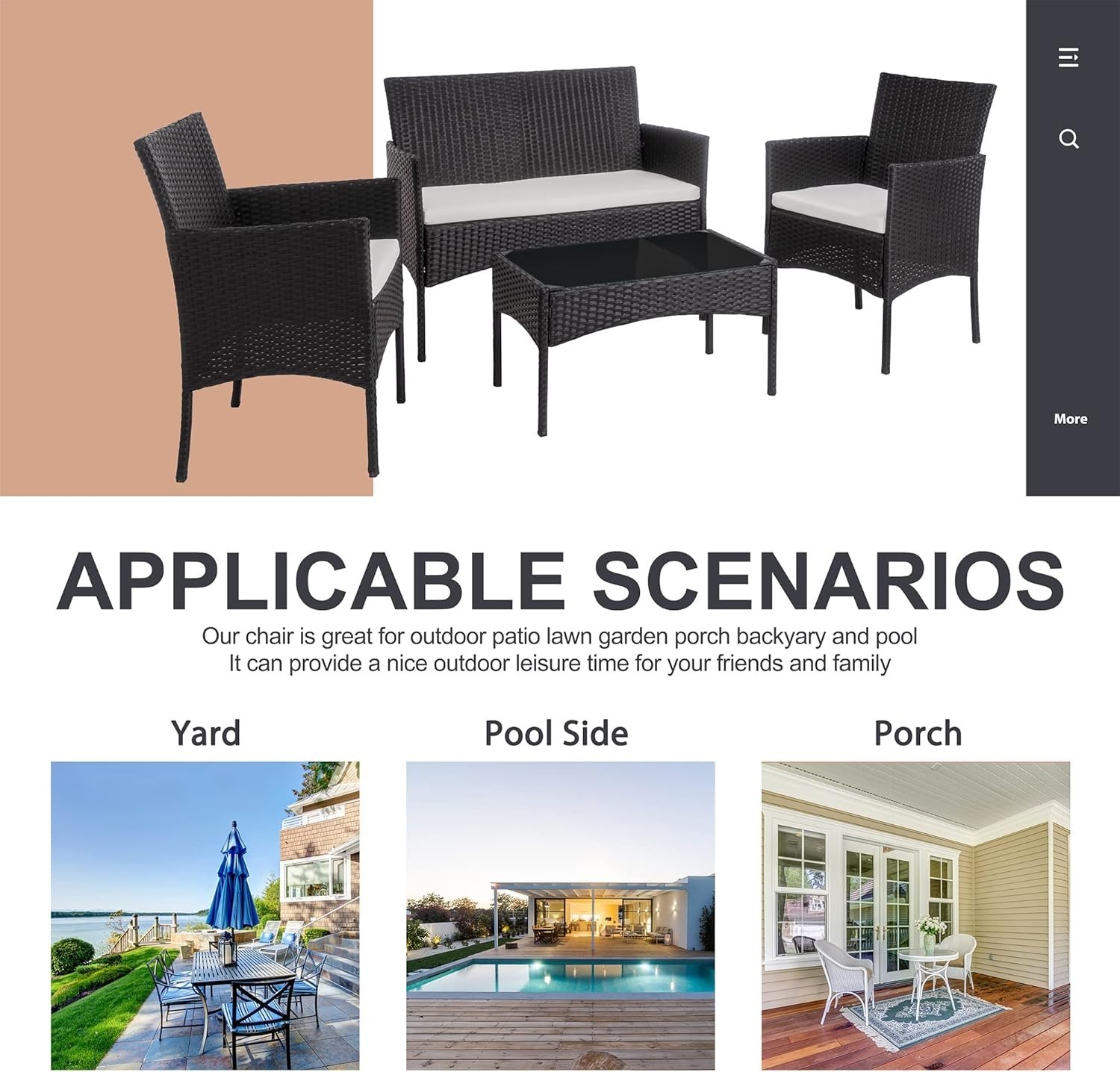 4 Piece Black Outdoor Patio Furniture Set Outdoor Porch With Cushions Clearance