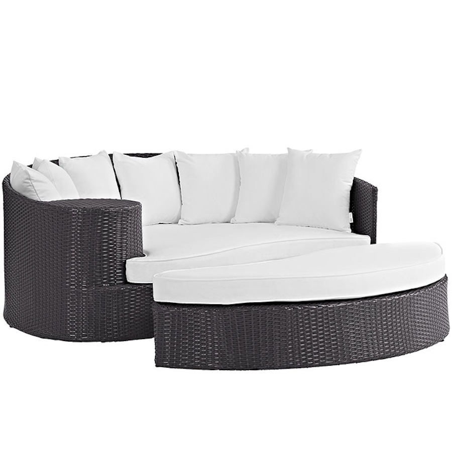 Outdoor Patio Brown Rattan Round Day Bed Lounge Sofa UV Resist. Synthetic Rattan