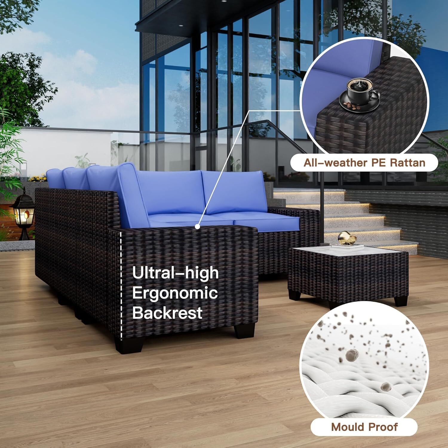 6-Piece Modular Outdoor Sectional Set, PE Rattan, UV/Weatherproof w/Coffee Table