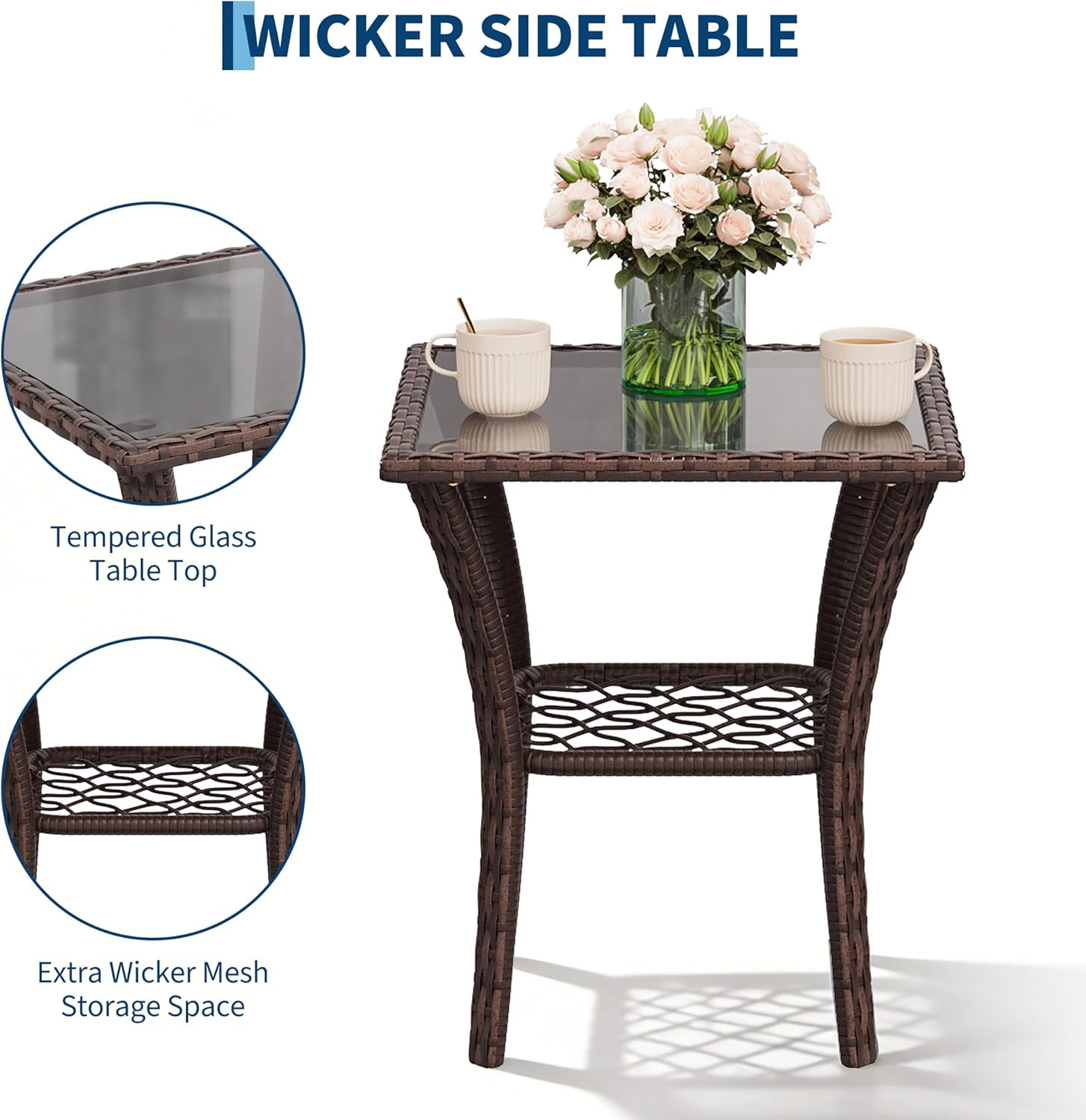 3-Piece Outdoor Patio Furniture Set, Wicker Swivel Rocking Chairs with Thick Cus