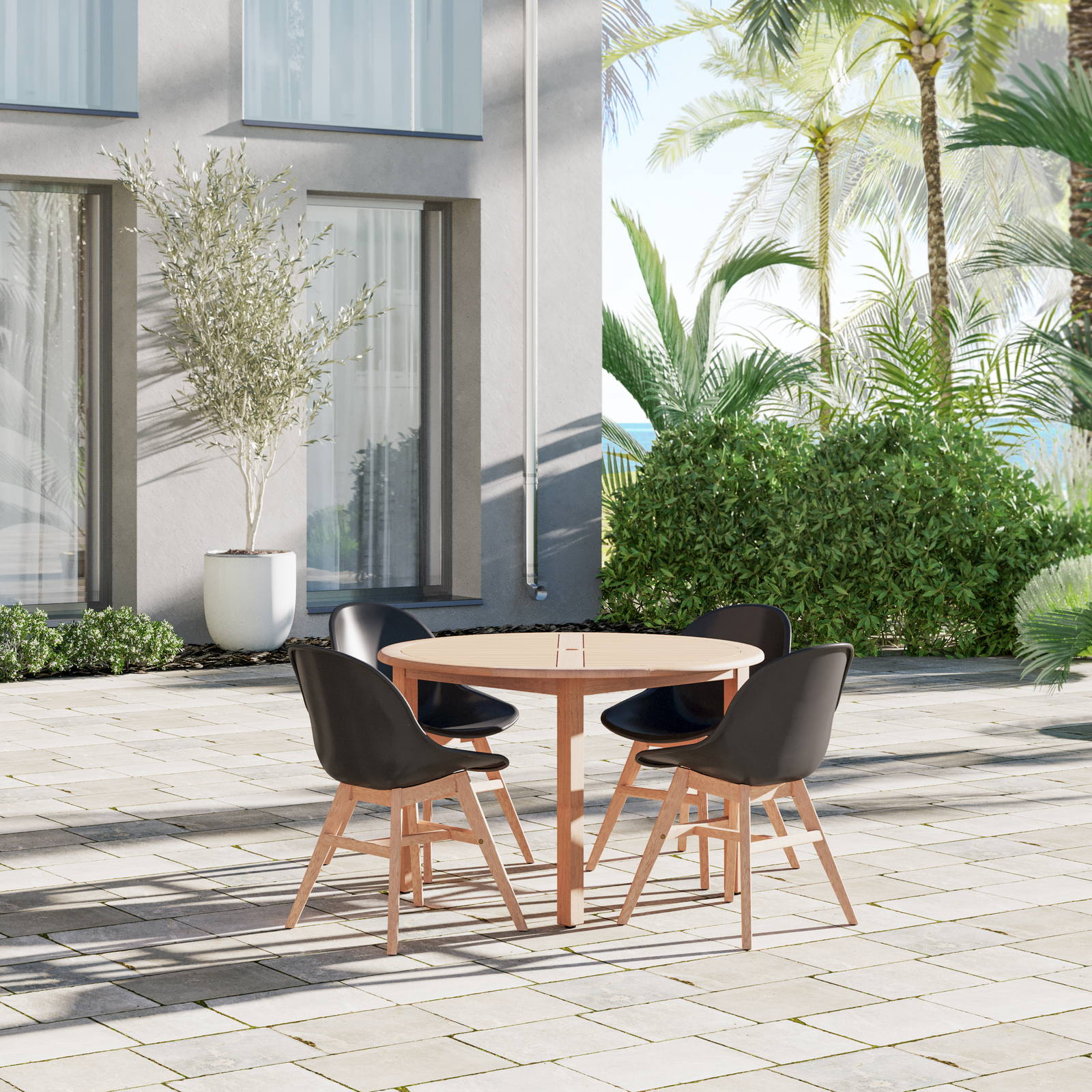 Amazonia Baye 5-Piece Outdoor Dining Set | Teak Finish | Black Chairs