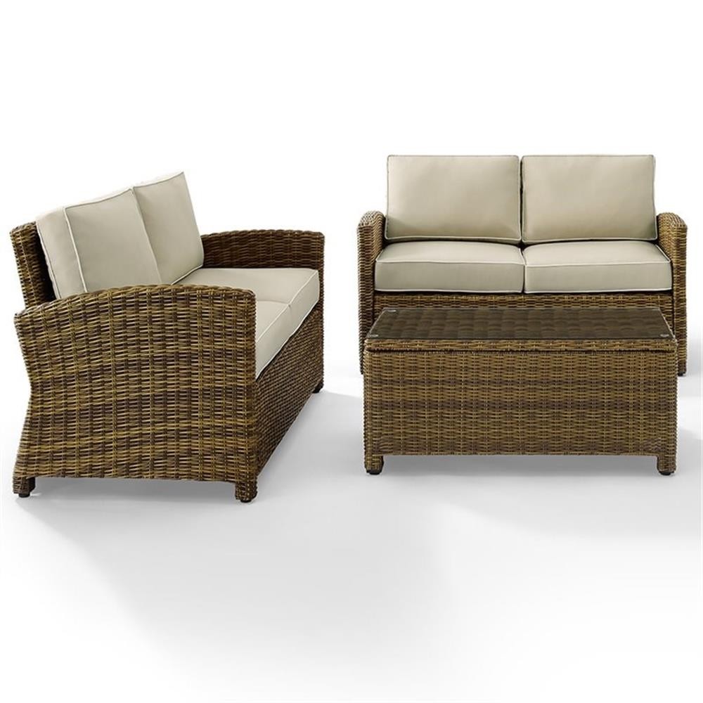 Crosley Furniture Bradenton 3 Piece Metal Patio Sofa Set in Brown and Sand