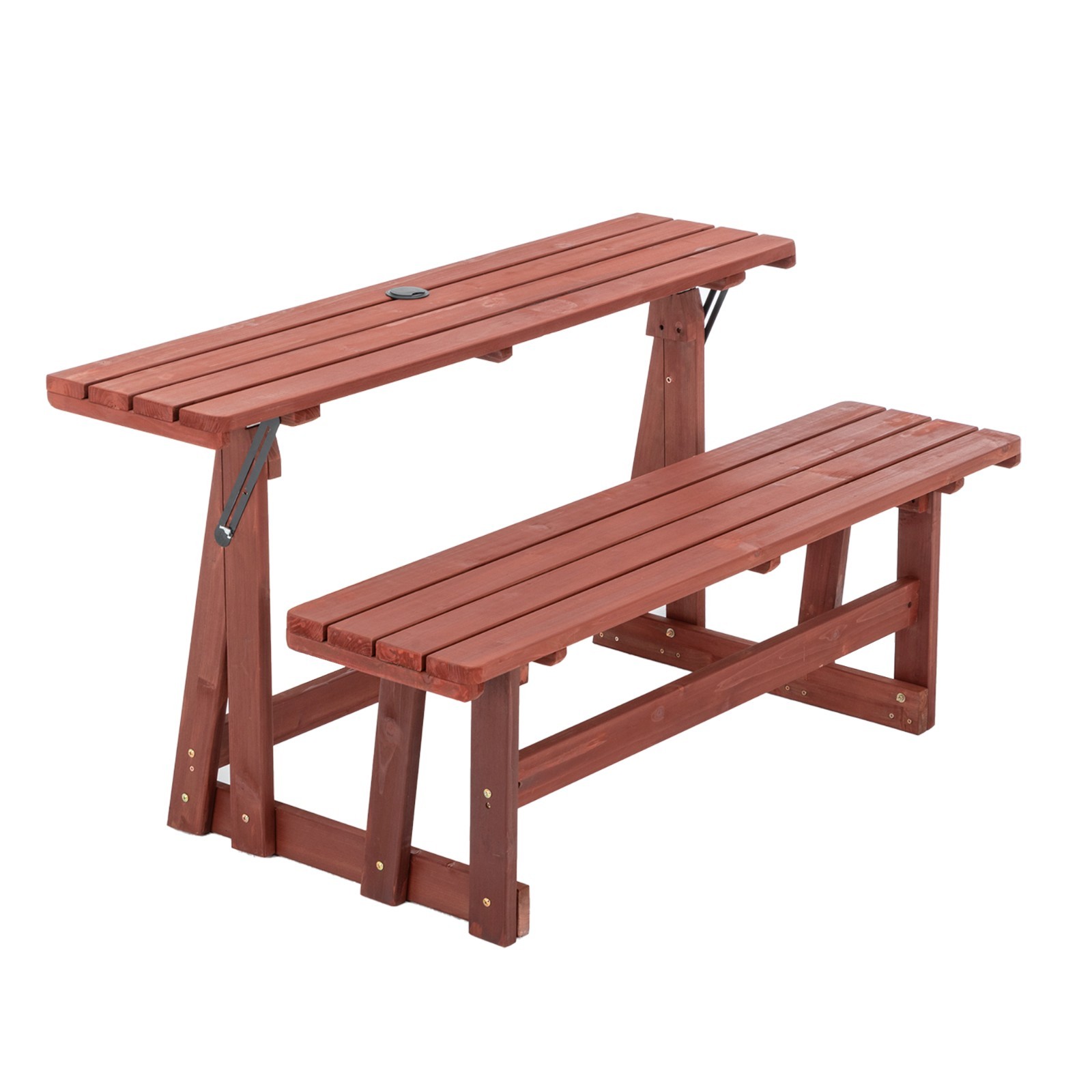 2-in-1 Convertible Picnic Bench Table Solid Wood Outdoor Dining Set