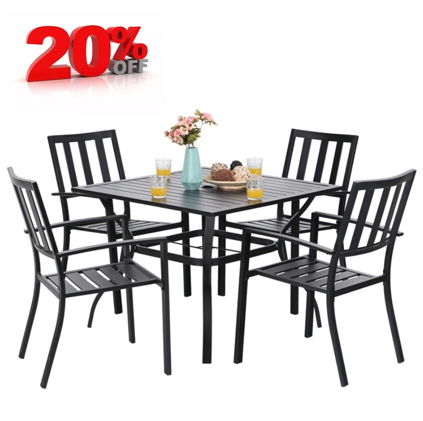 5 Pieces Outdoor Patio Dining Set Furniture Backyard with Metal Table 4 Chairs