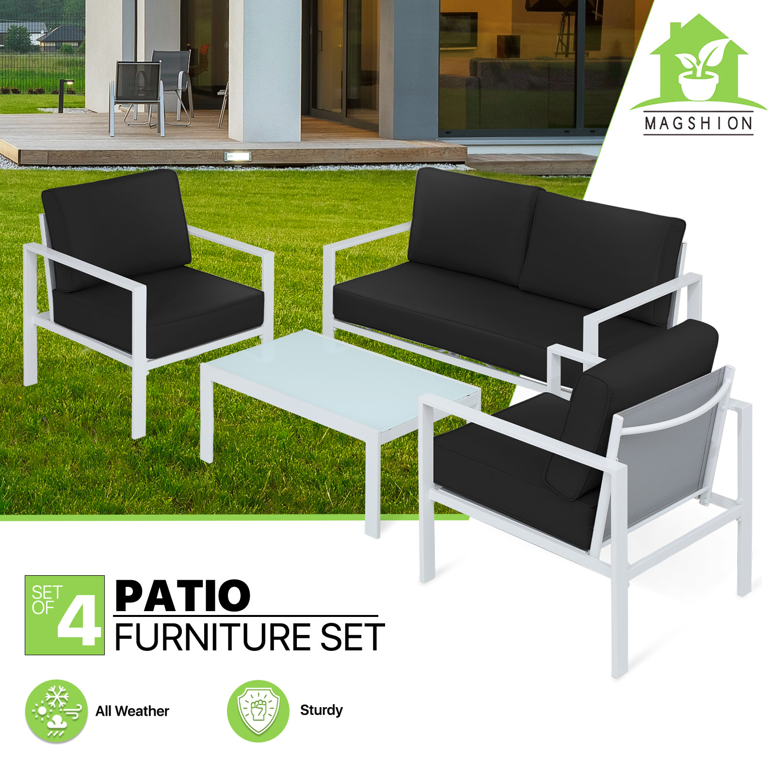 Outdoor Patio Furniture Set Conversation Set Backyard Lawn w/Soft Cushion 4 PCS