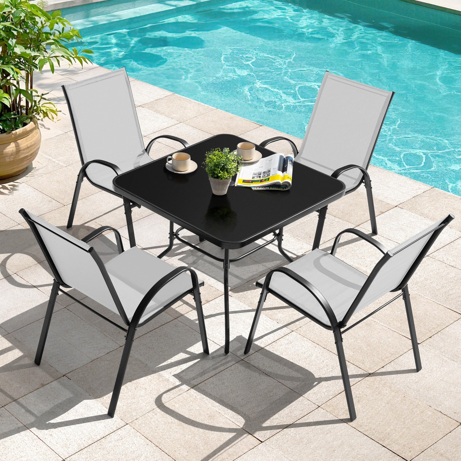 NUU GARDEN 5-Piece Outdoor Patio Dining Set, All-Weather Metal Dining Table w…