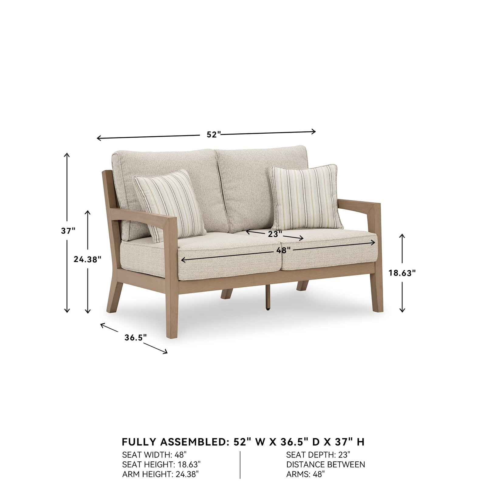 Bowery Hill Coastal Driftwood Plastic Outdoor Loveseat with Cushion