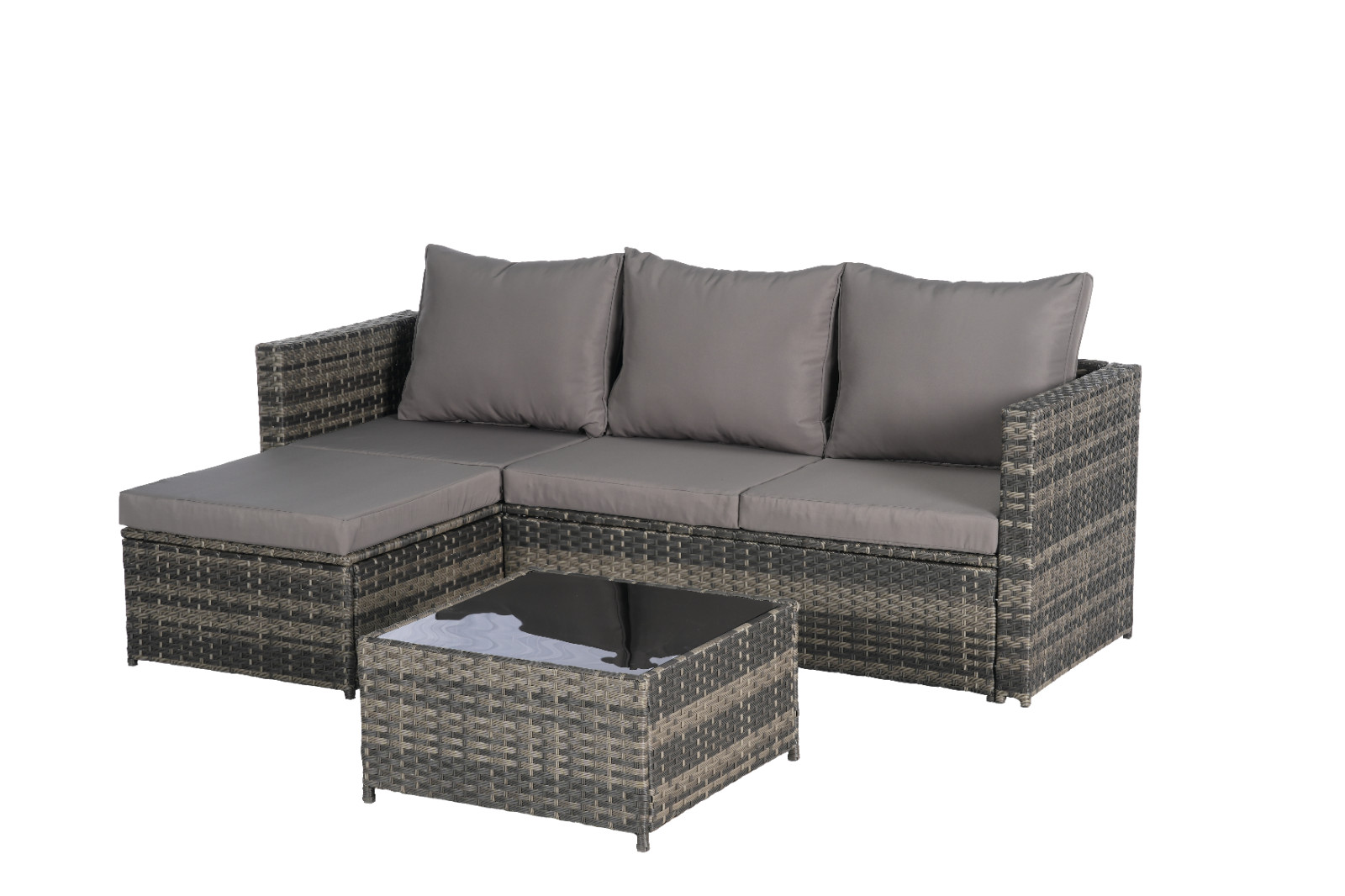 2 Pieces L- Shaped Patio Furniture Set with Ottoman, Detachable Lounger Table
