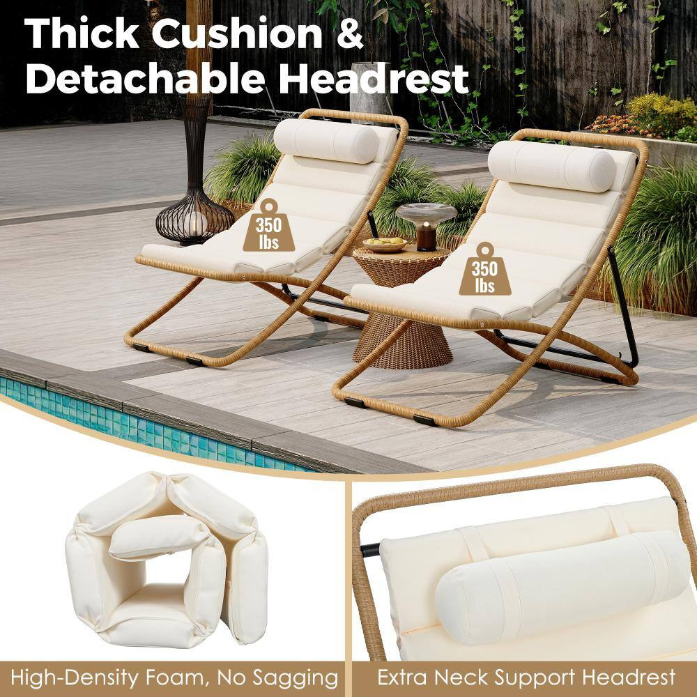 2-Piece Outdoor Folding Chairs, Rattan Patio Recliners with Adjustable Backrest,