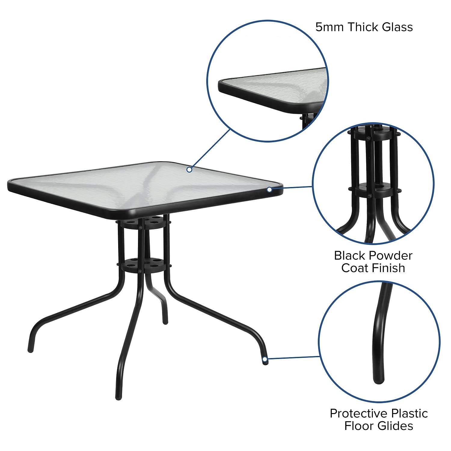 Flash Furniture 31.5″ Square Glass Top Patio Dining Table in Black