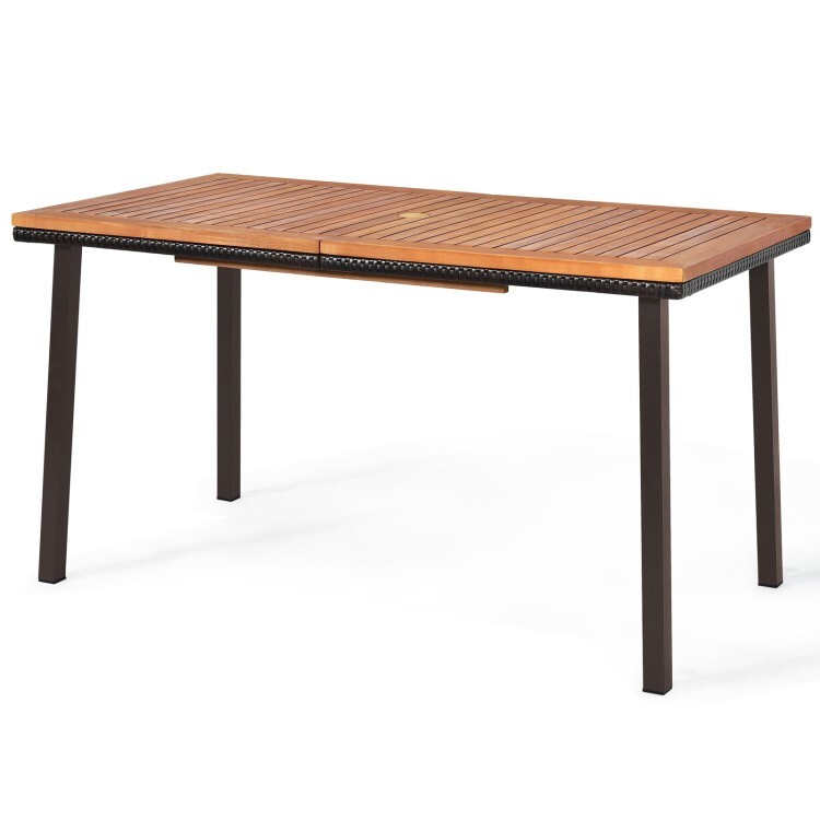 55″ Indoors Outdoors Patio Acacia Wood Furniture Dining Table With Umbrella Hole