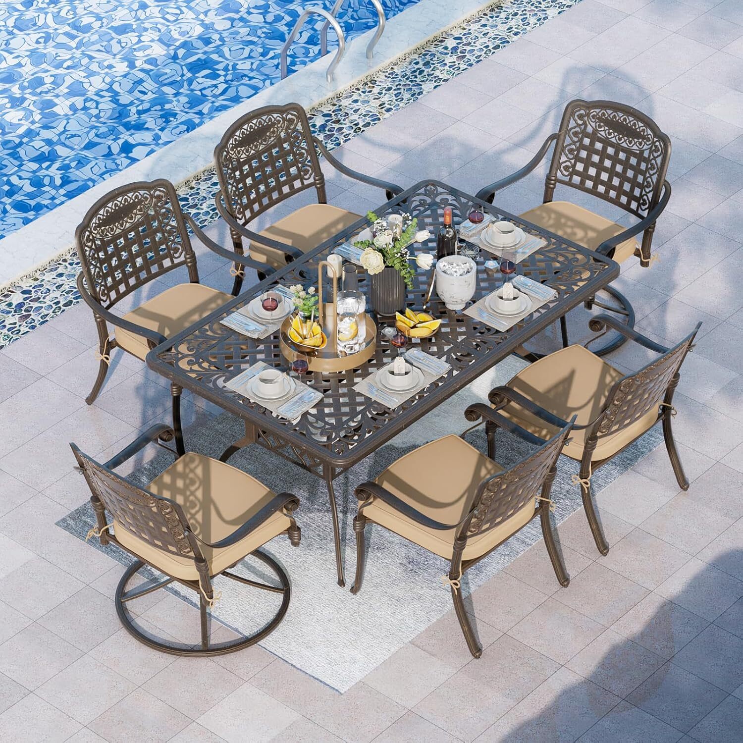 7 Piece Patio Dining Set Outdoor Dining Set Cast Aluminum Furniture Set