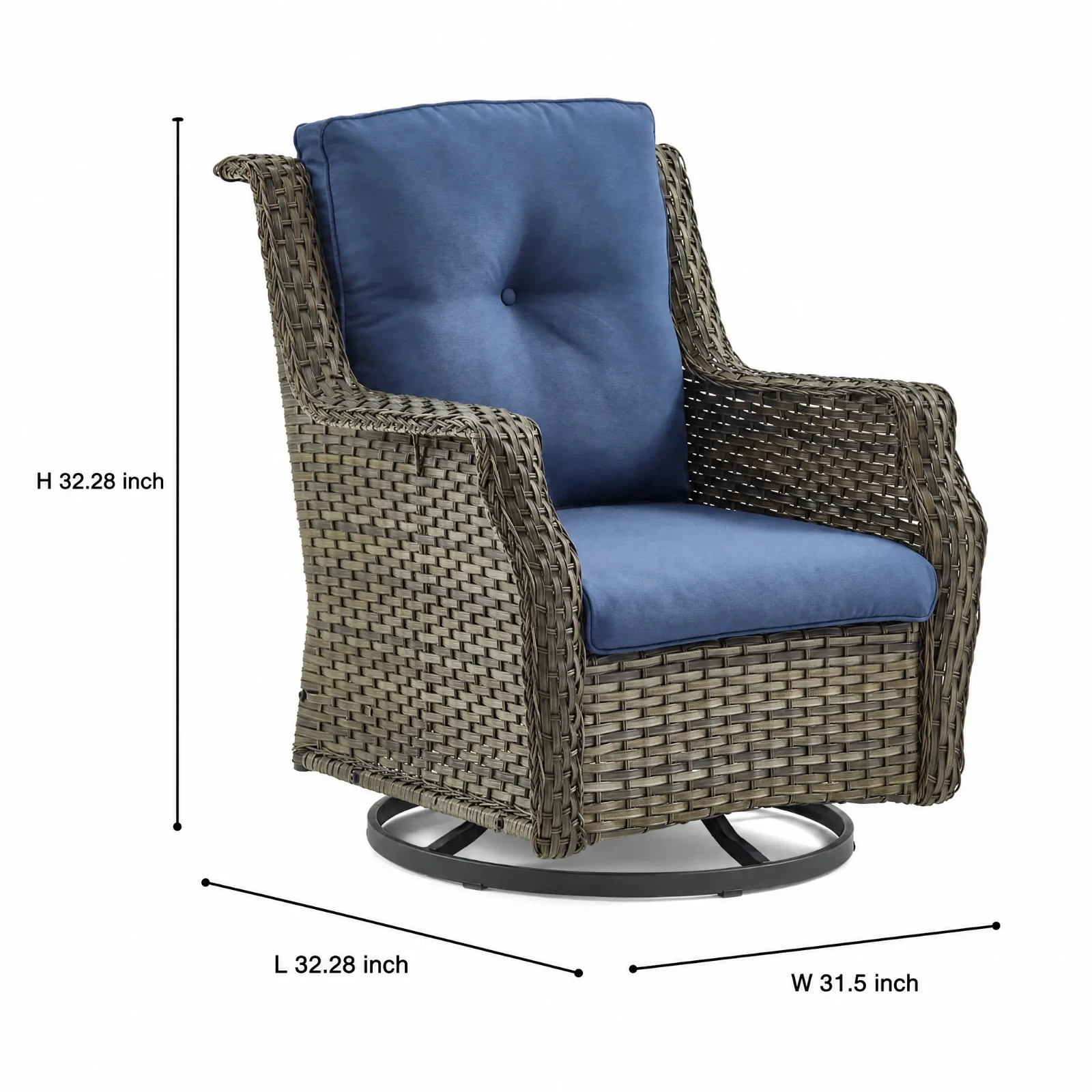 3-Piece Patio Conversation Set, Brown Wicker Sofa with Swivel Chairs & Ottomans