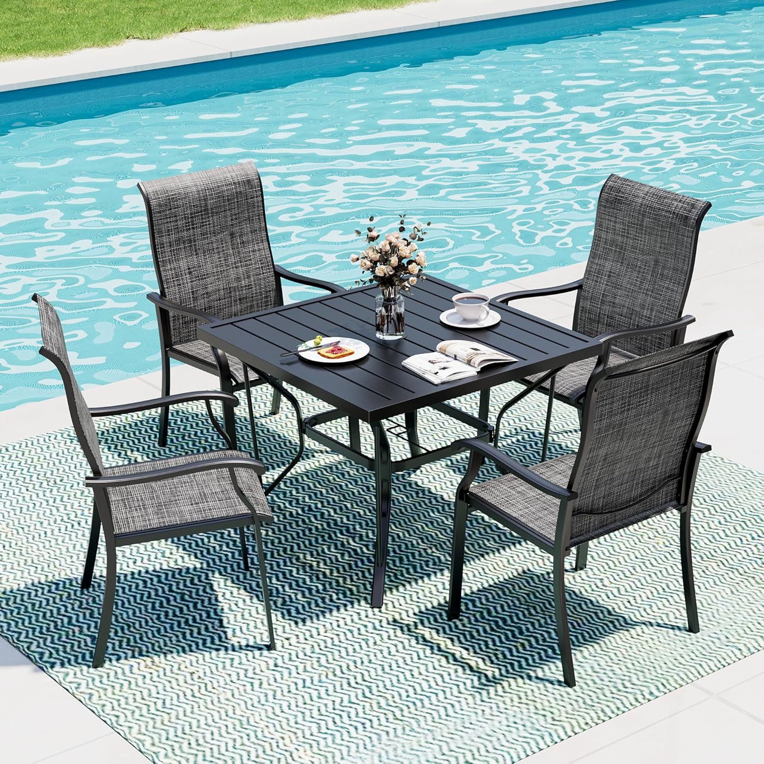 5-Piece Outdoor Dining Set, Patio Furniture Set with 4 Regular Chairs,Patio Dini