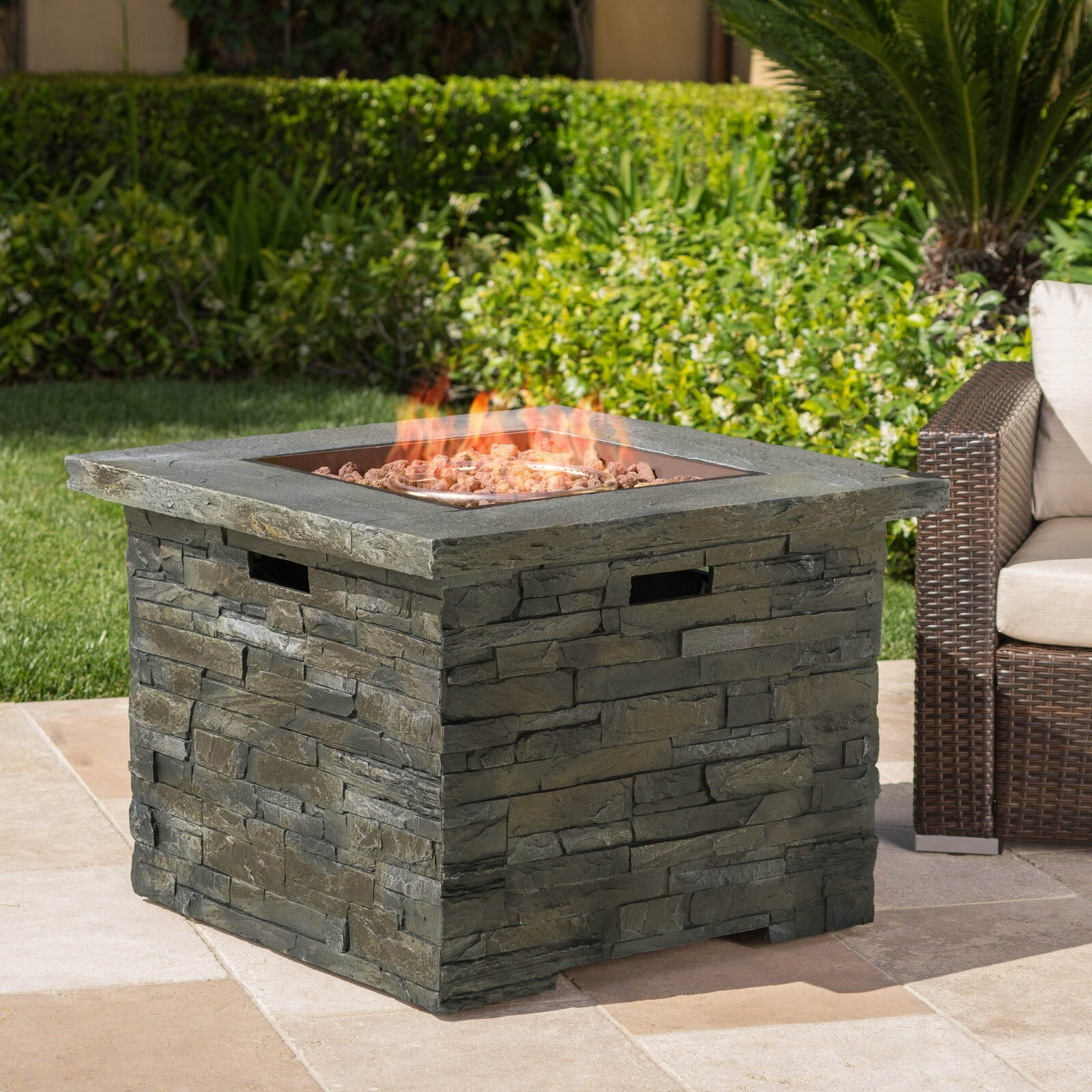 Stonecrest Outdoor Stone Finish 40,000 BTU Propane Gas Firepit