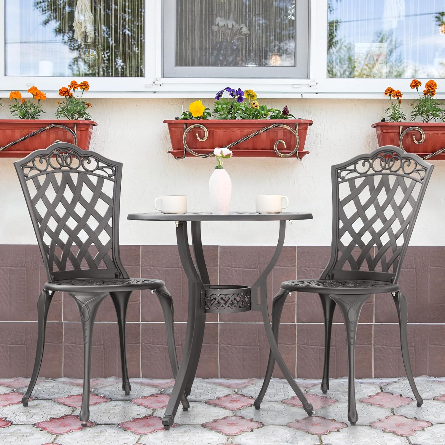 NUU GARDEN 3 Piece Outdoor Bistro Table Set, All Weather Cast Aluminum Patio Bis