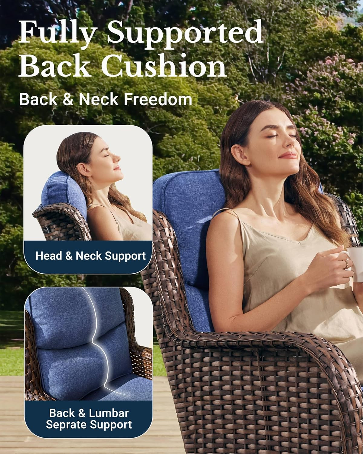 HILLGA Luxury 6-Inch Thick Patio High Back Cushions, 2PCS Waterproof Outdoor Cus