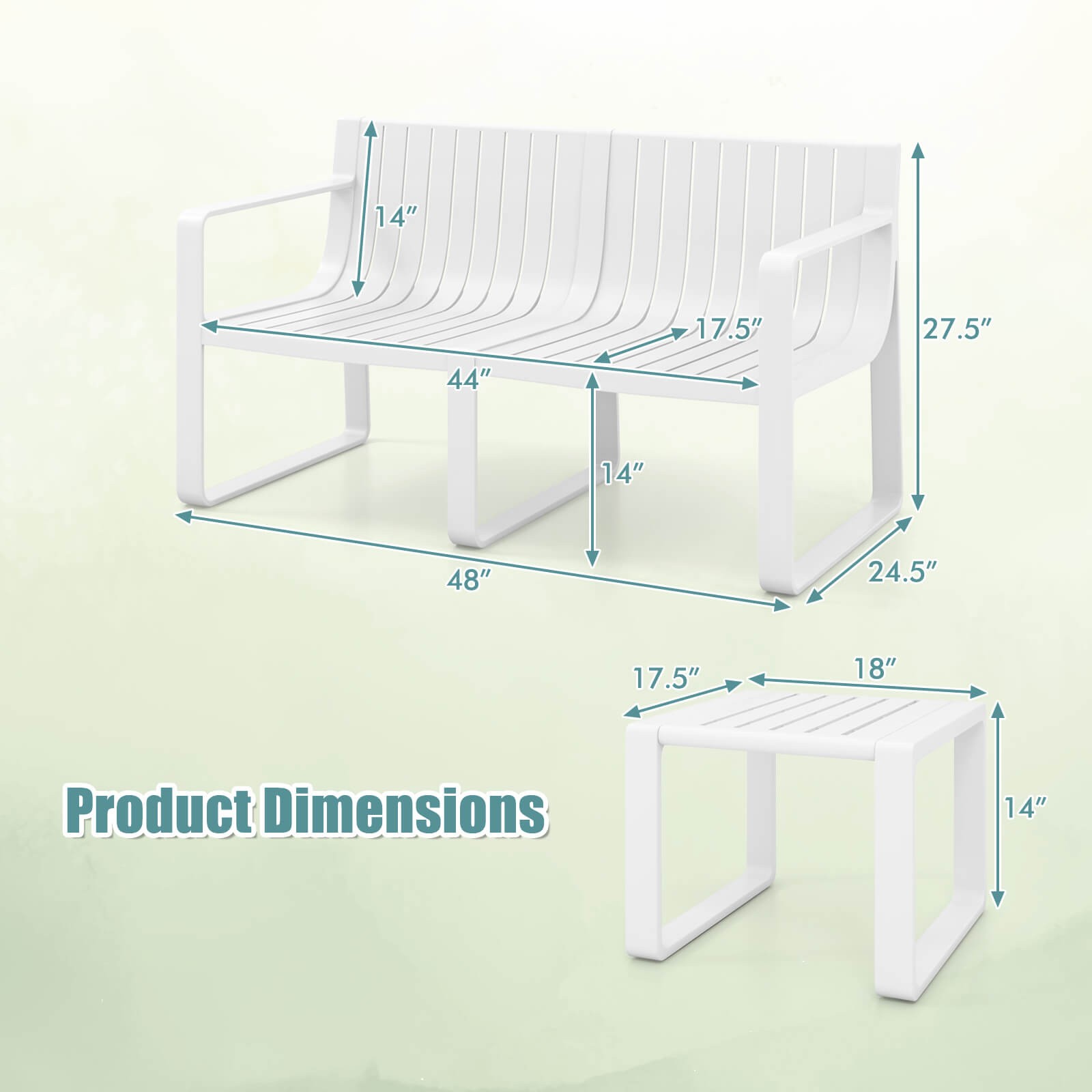 3 PCS Patio Furniture Set w/1 Loveseat & 2 Side Tables All-Weather Bistro Set