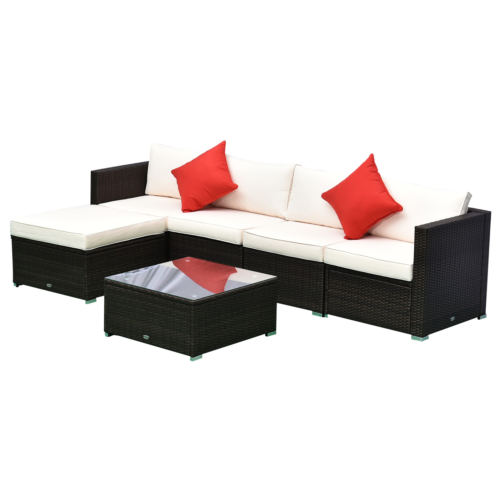 6 Piece Outdoor Patio Furniture Set Sectional Sofa Conversation Couch and Table
