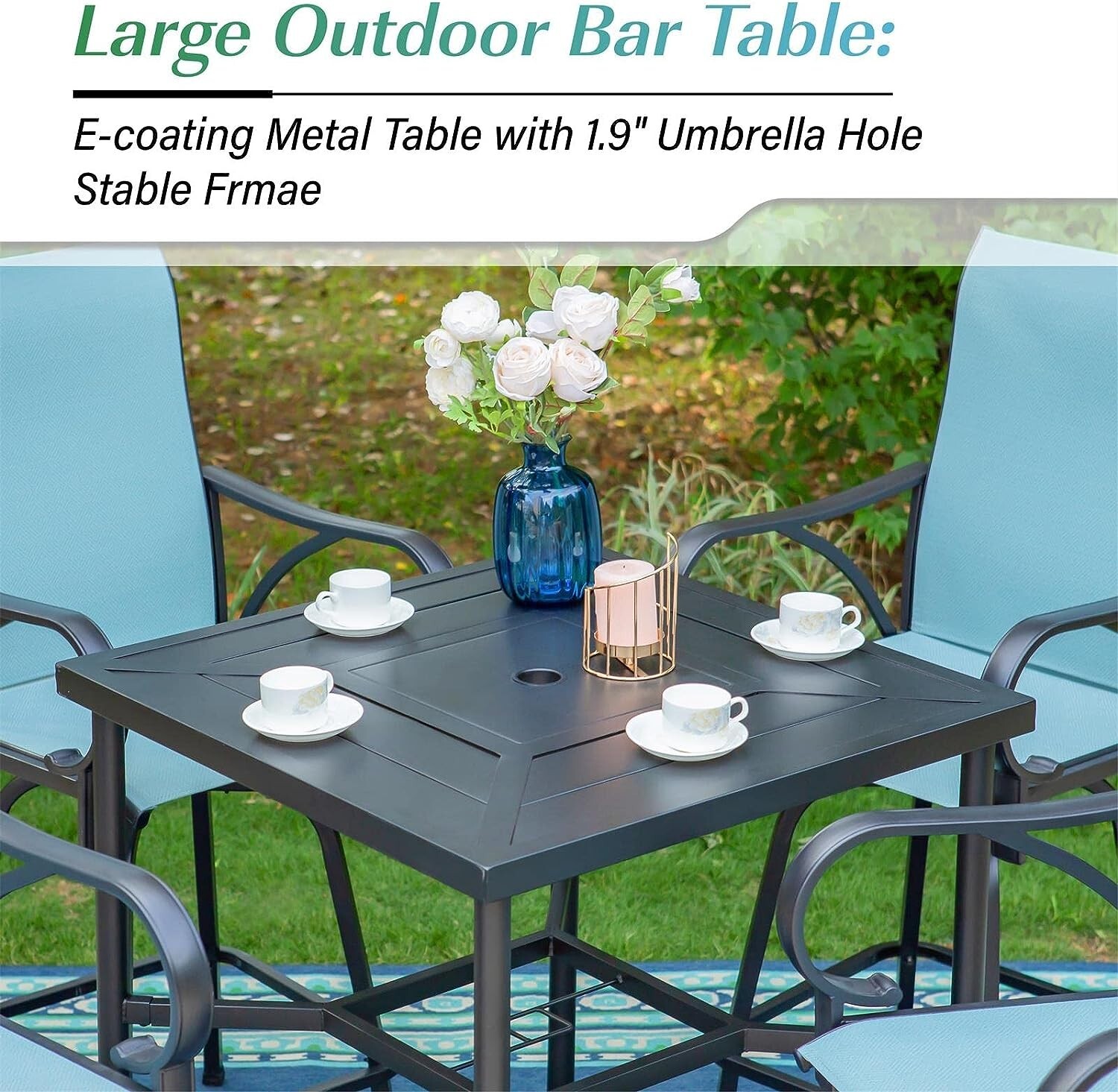 5 Pcs Patio Bar Table Chair Set Swivel Bar Height Chair Bar Chairs Outdoor Stool