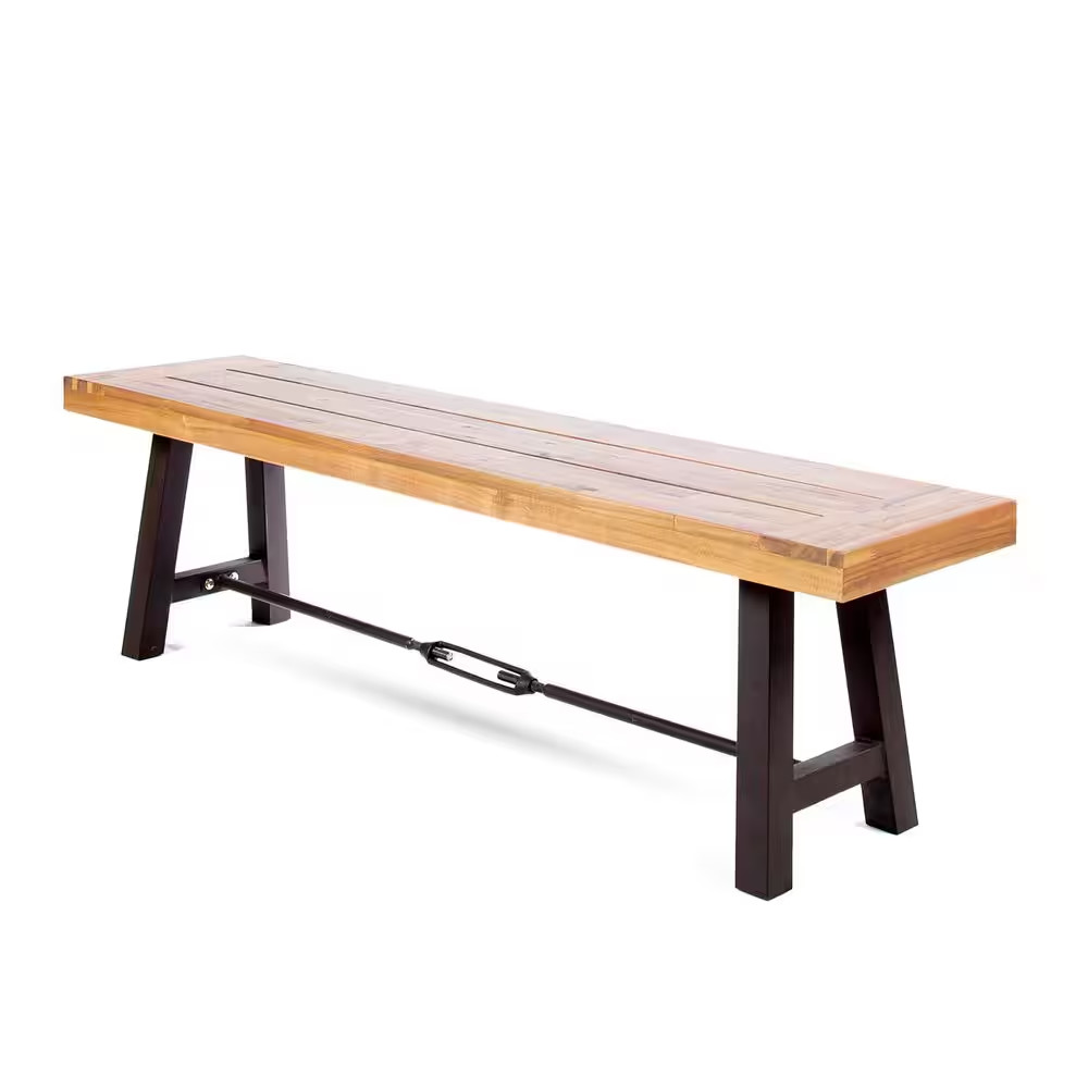 63 In. Wood Outdoor Dining Bench-Backless Patio Seating, Weather-Resistant Slatt