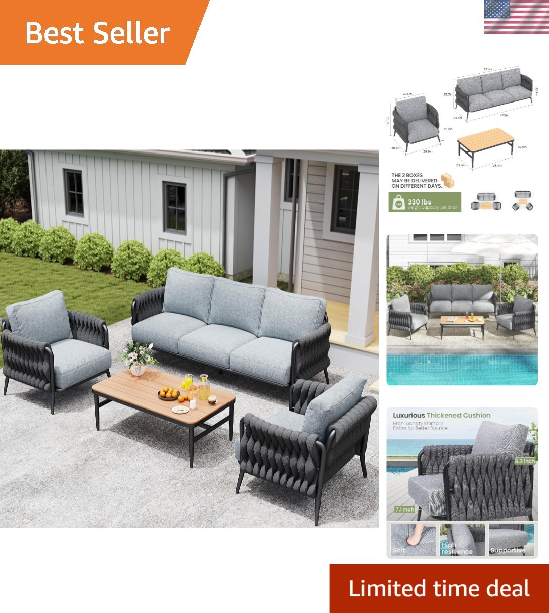 Versatile 5-Seat Patio Sofa Set with Coffee Table for All Weather Enjoyment