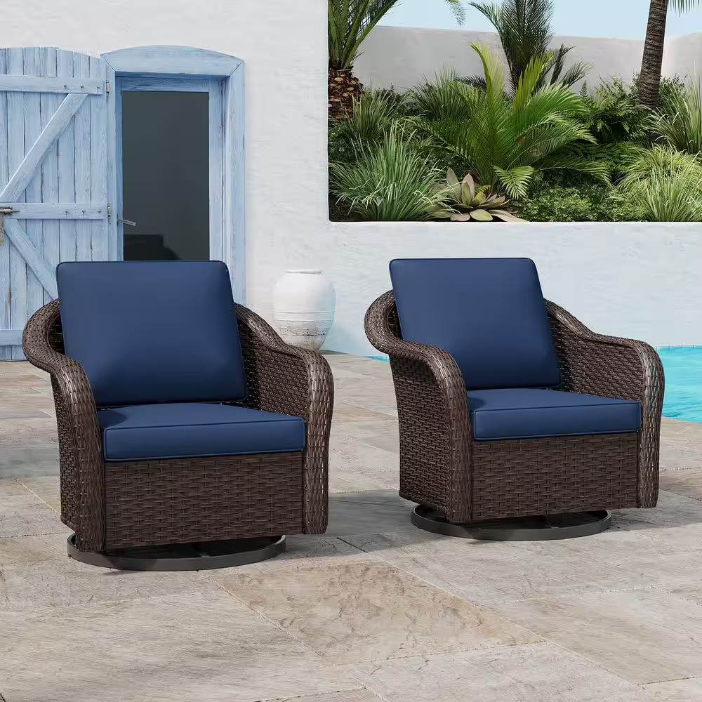 2-Piece Brown Wicker Frame Outdoor Rocking Chair Patio Swivel Chairs Lounge Chai