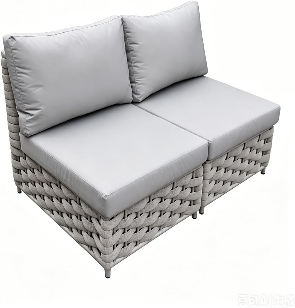 Modular Woven Rope Outdoor Sofa Set TWT Khaki Gray 2 Armless Seats for Balcony