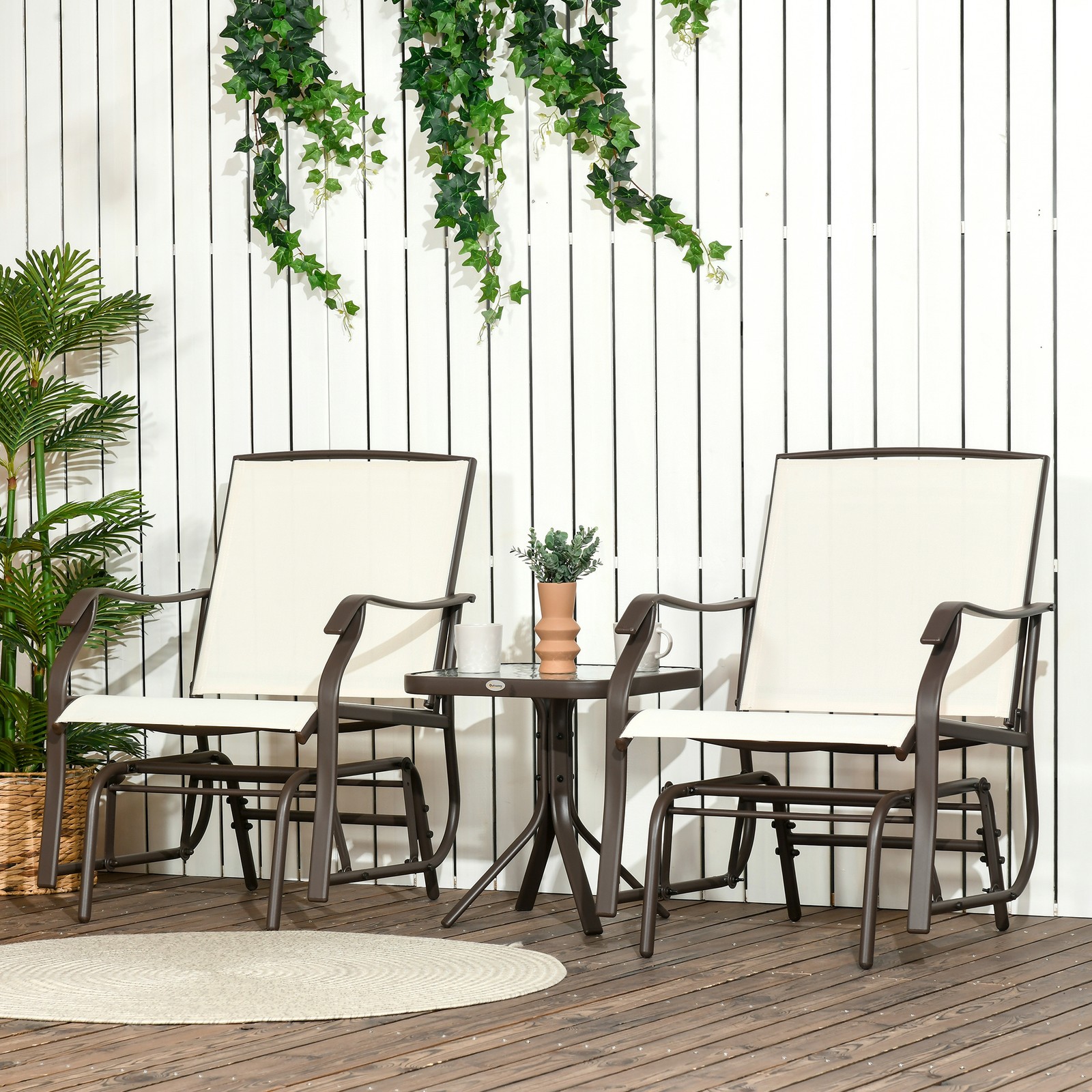 3 Piece Bistro Set Outdoor Glider with Coffee Table Patio Rocking Swing Chair