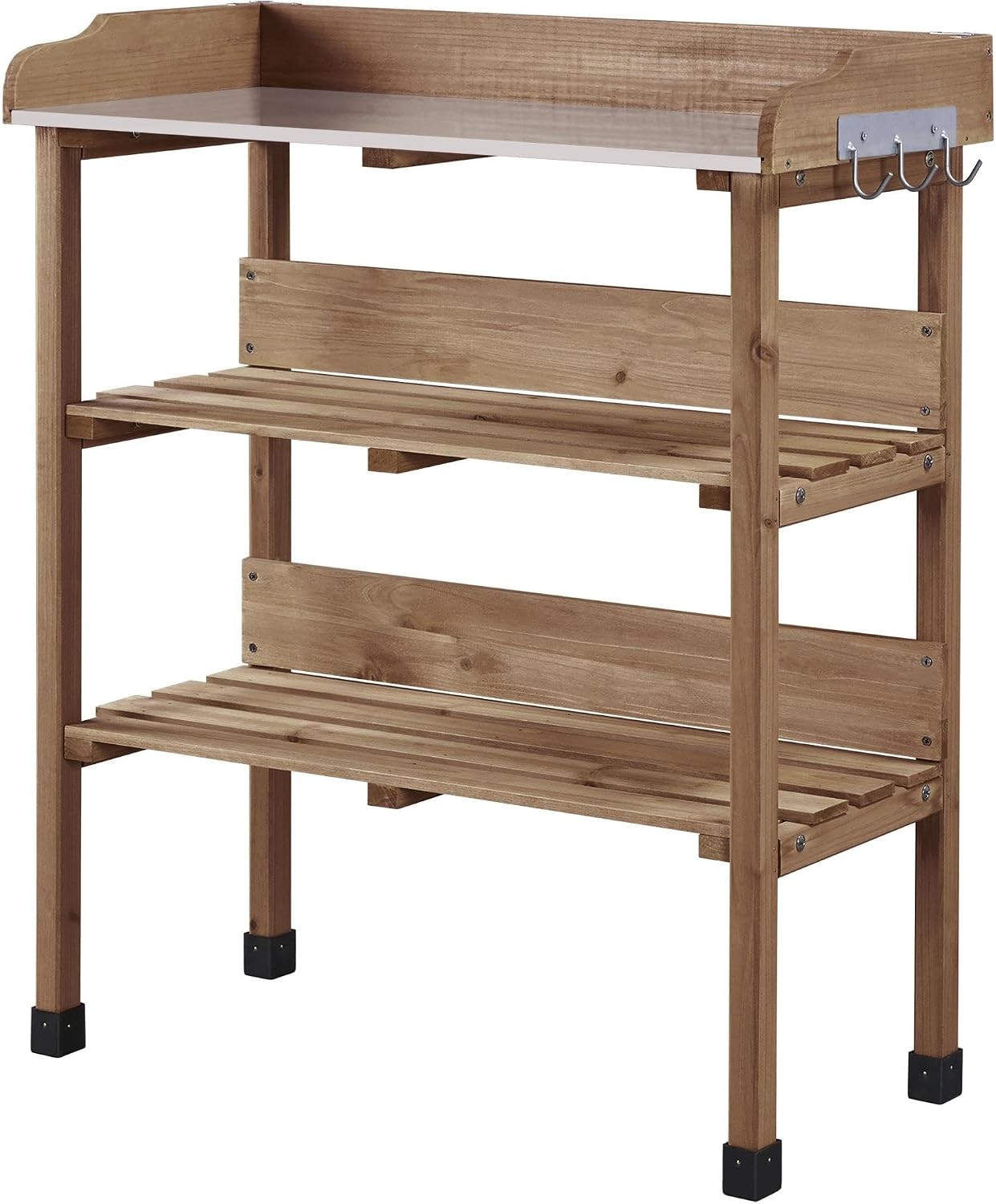 Potting Bench Metal Top Garden Table Outdoors,Brown Outdoor potting bench