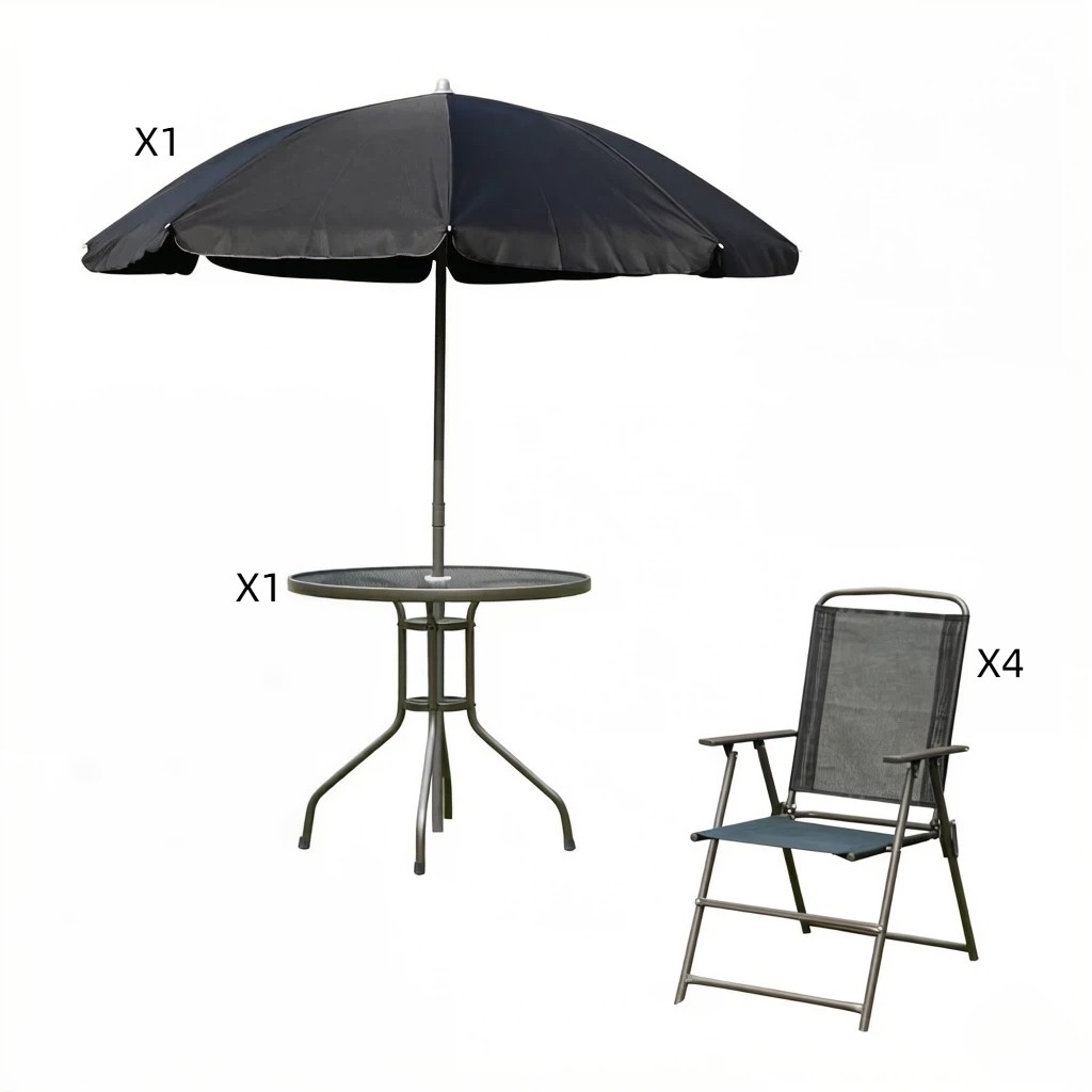 6-Piece Outdoor Dining Furniture Set w/ Umbrella, Table & 4 Chairs