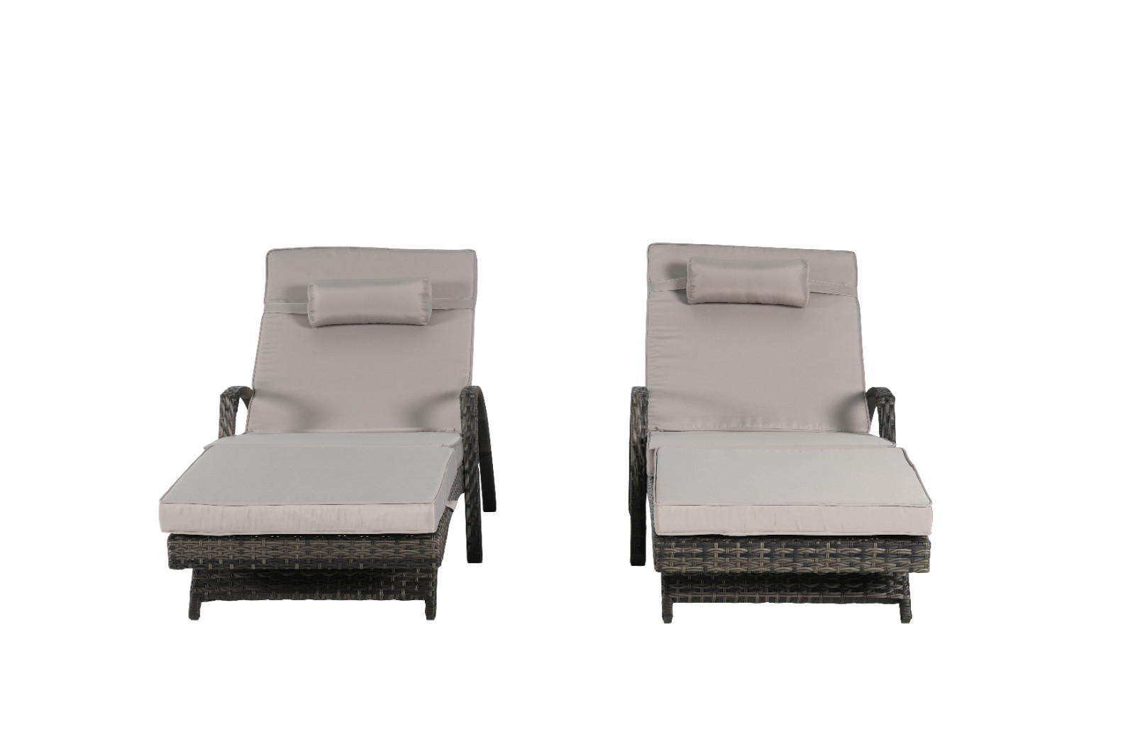 Outdoor Wicker Long Reclining Chair Set of 2 w/Cushions Lounge Chair Lawn Beach