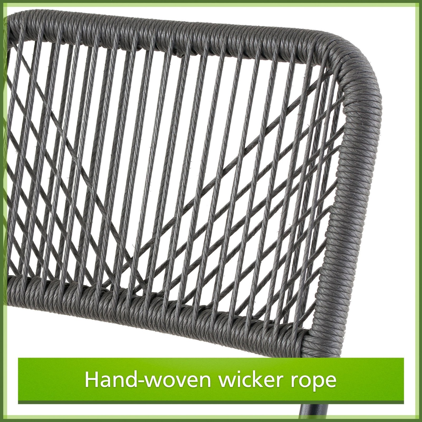 3-Piece Steel and Wicker Rope Folding Outdoor Patio Bistro Set, Gray/Black