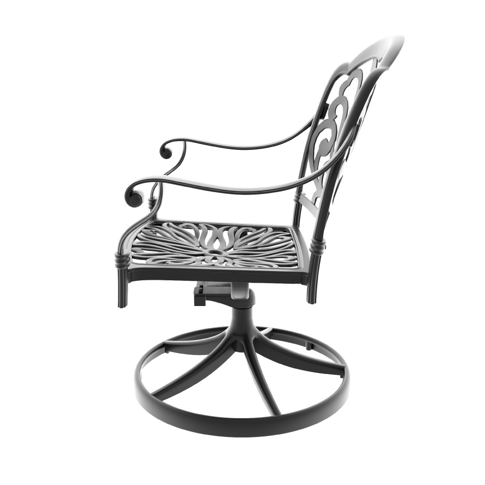 2 Pcs Cast Aluminum Swivel Patio Chairs – Black Frame & Brown Cushions
