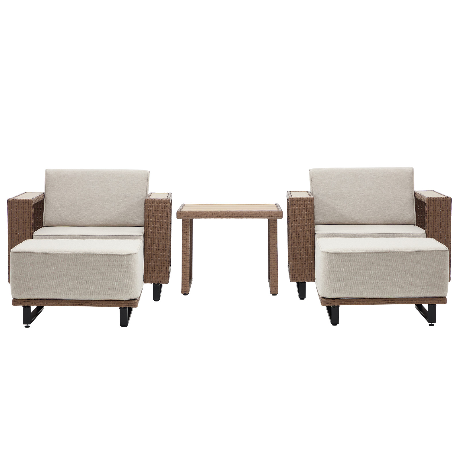EBELLO Patio Conversation Sets – Wicker 2 Chairs, Coffee Table and 2 Ottomans