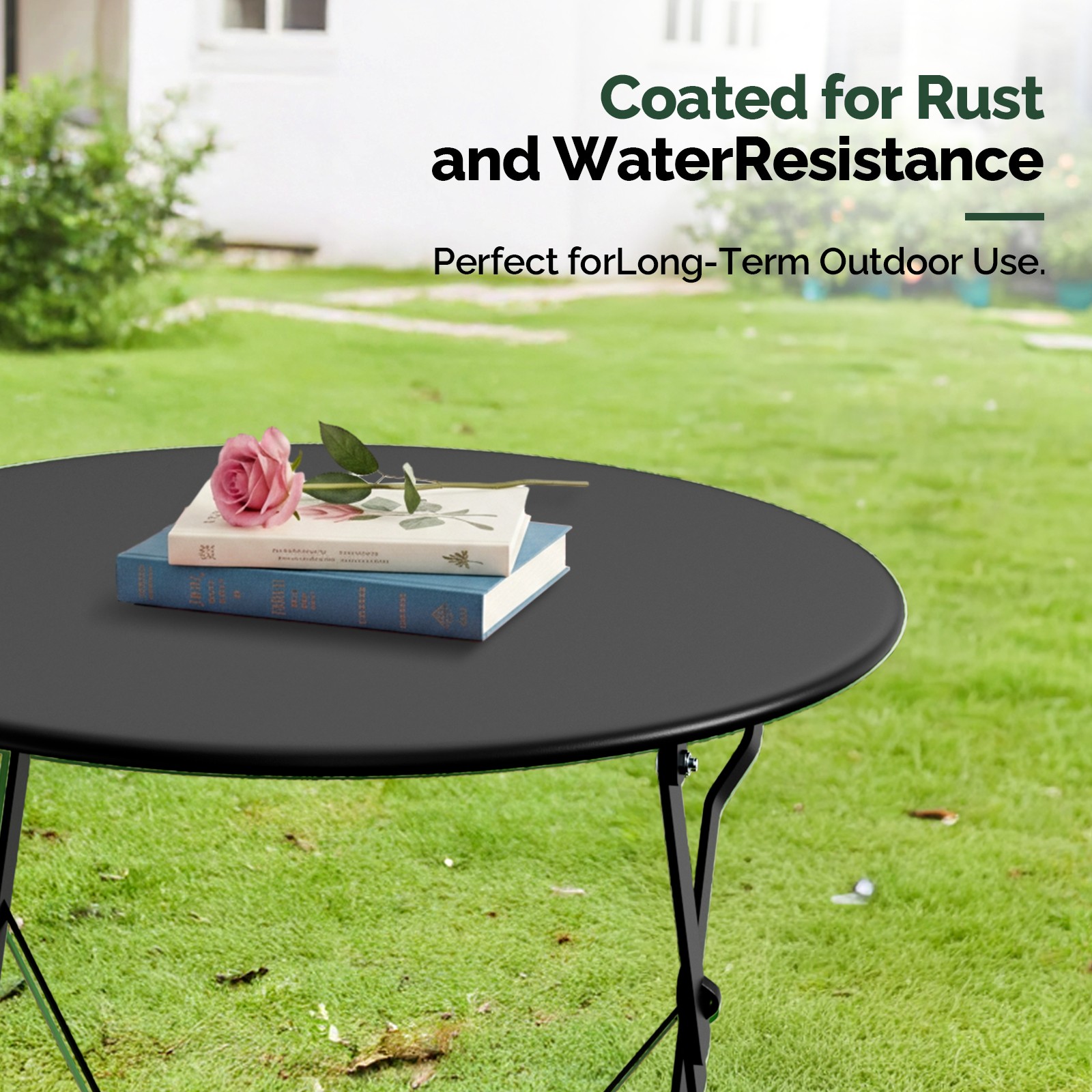 Folding Bistro Table Chairs, Dining Set of 3 with 2-Seat Cushions for In/Outdoor