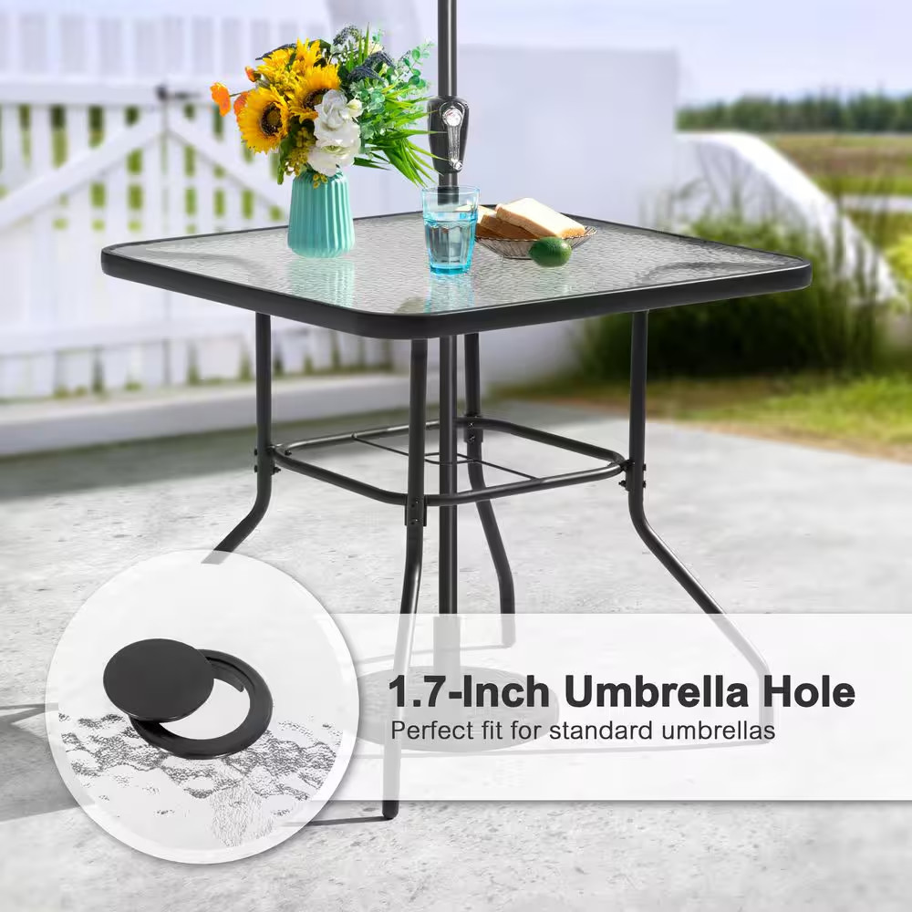 Black 5-Piece Metal and Textilene Square Outdoor Dining Set with Stackable Chair