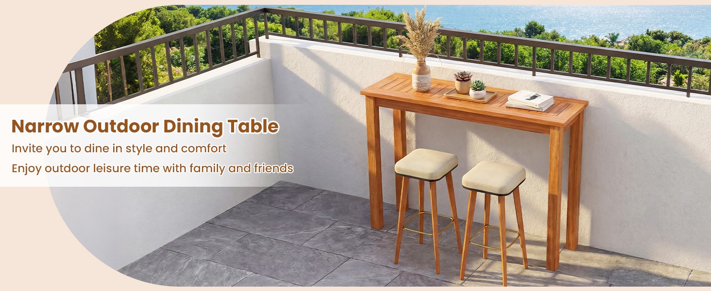 Narrow Outdoor Dining Table, Solid Wood Furniture Patio Console Table with
