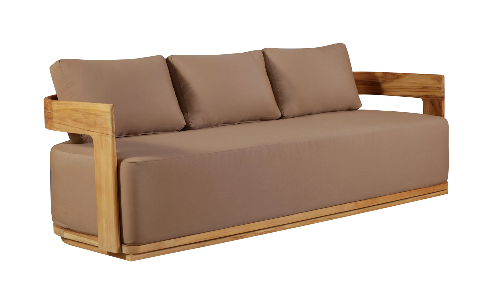 Eclipse Outdoor Solid Teak Wood Sofa – Light Brown Fabric Sofa