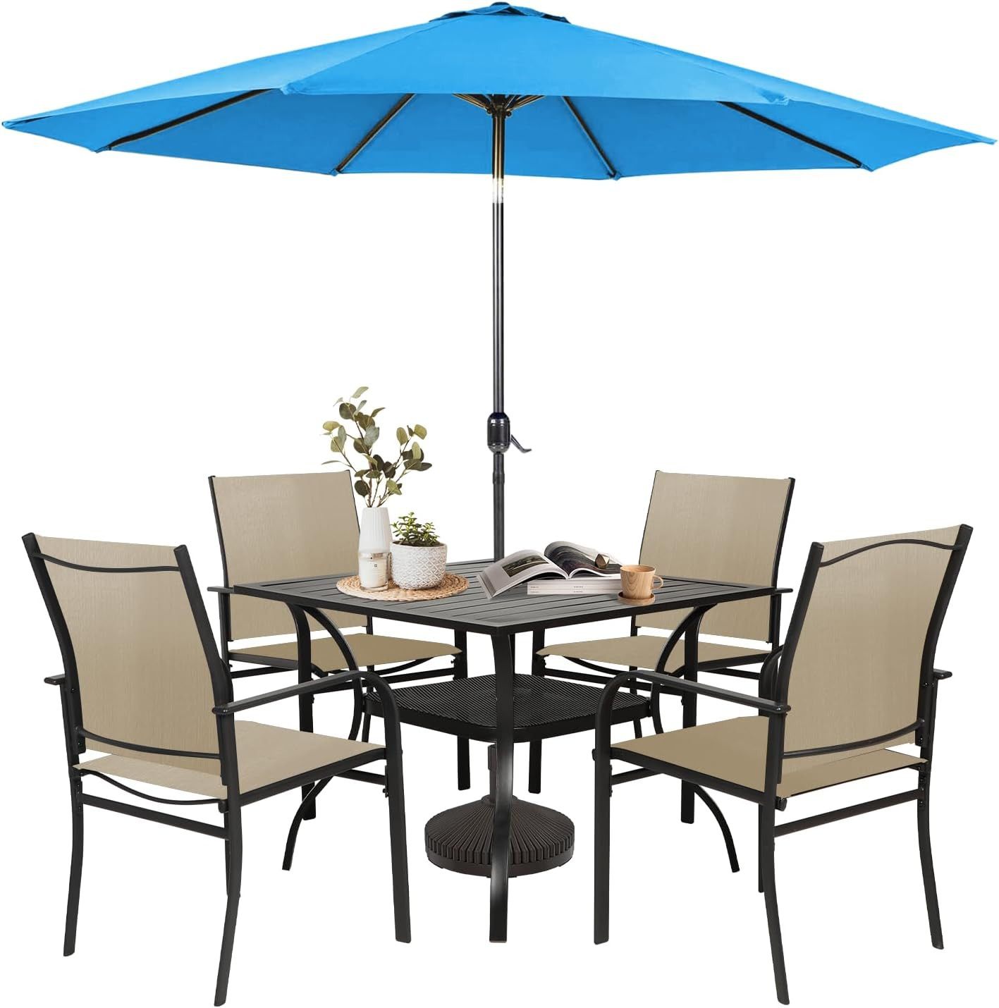 SUNCROWN 6 – Piece Outdoor Dining Set, Patio Furniture Set with 4 Textilene Dinn