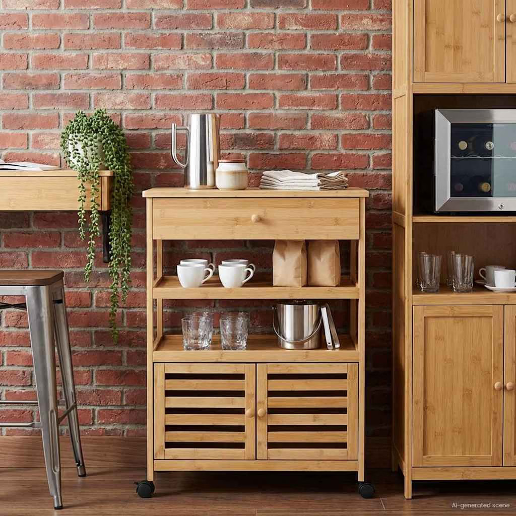 | Kitchen Trolley with Wheels | Natural 23.43 x 14.17 x 32.28 in