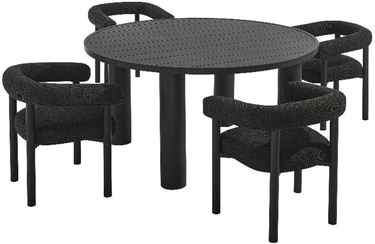 Nautica 5-Piece Charcoal Graphite Outdoor Dining Set with Upholstered Chairs
