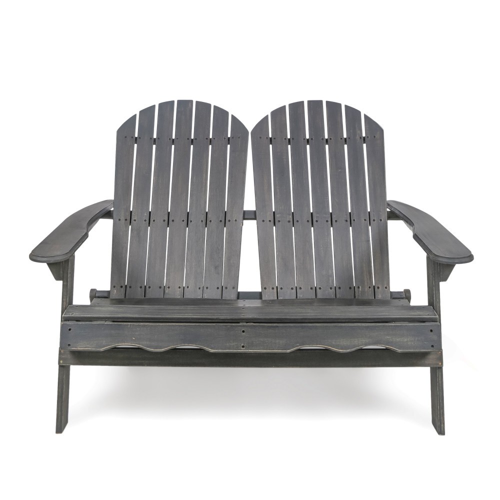 Dark Grey Acacia Wood Adirondack Outdoor Slat Back Patio Garden Bench