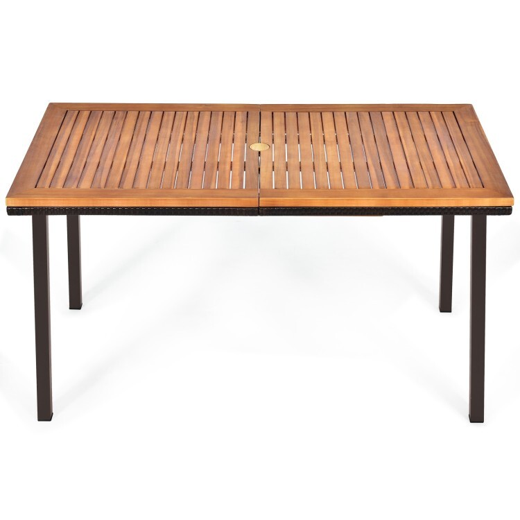 55″ Indoors Outdoors Patio Acacia Wood Furniture Dining Table With Umbrella Hole