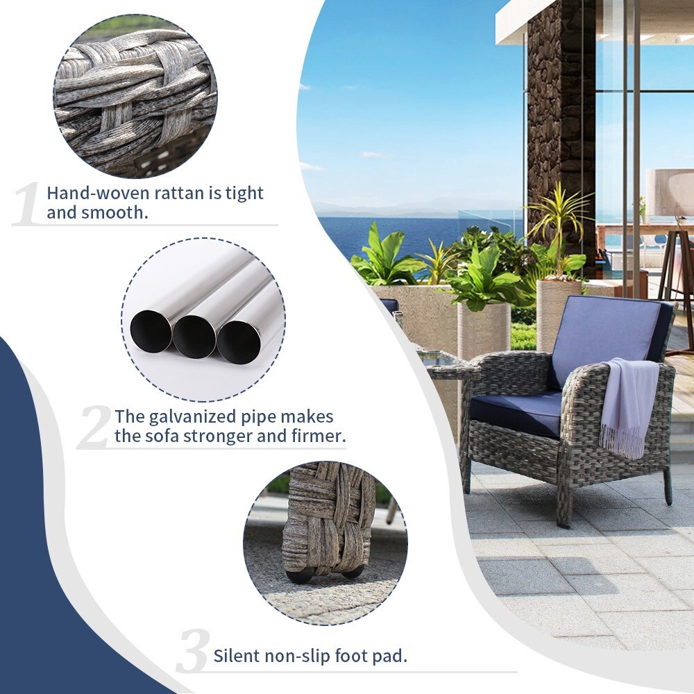 modern changes outdoor table set with navy blue cushions