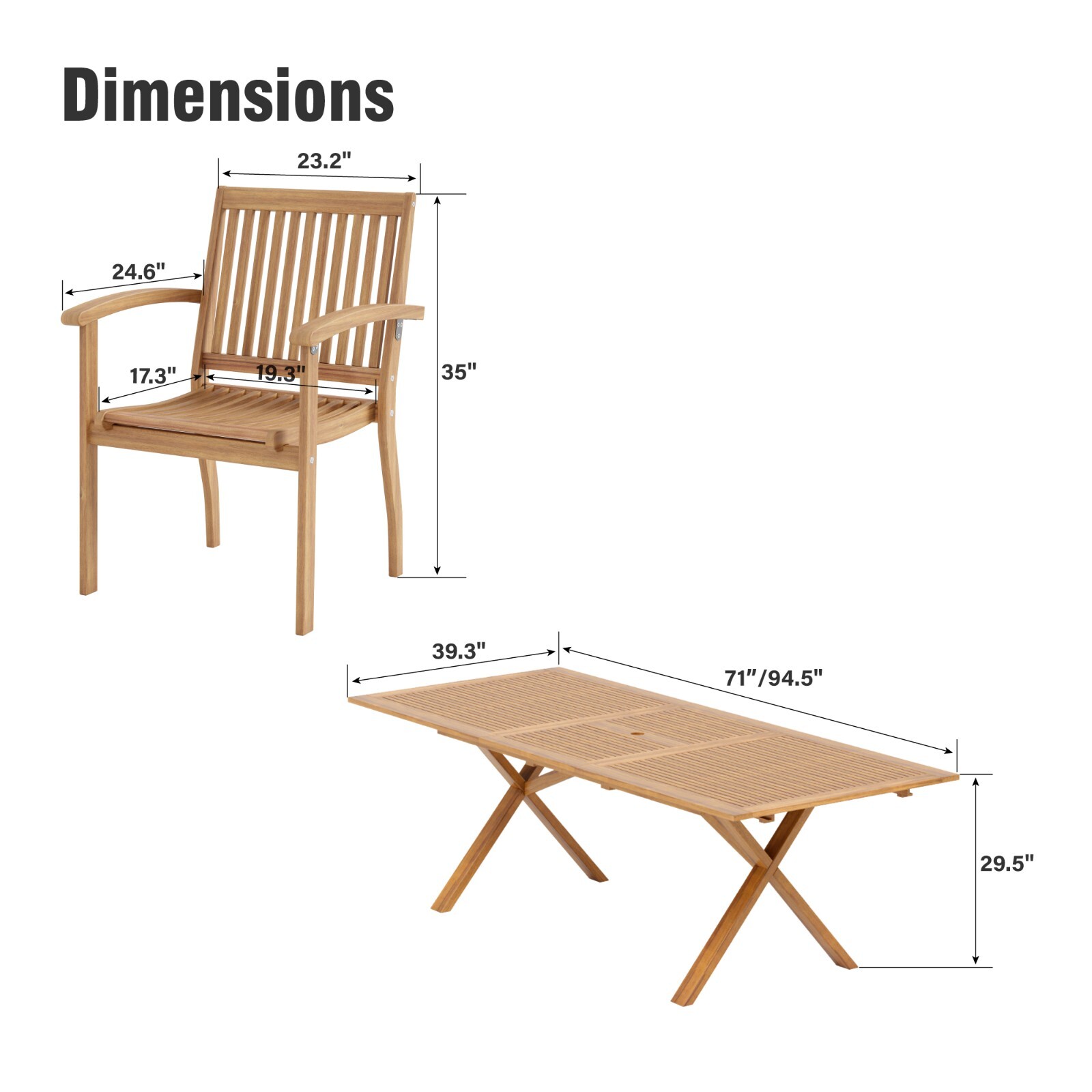 9Piece Patio Furnitre Set Acacia Wood Outdoor Dining Table Chairs Set Expandable