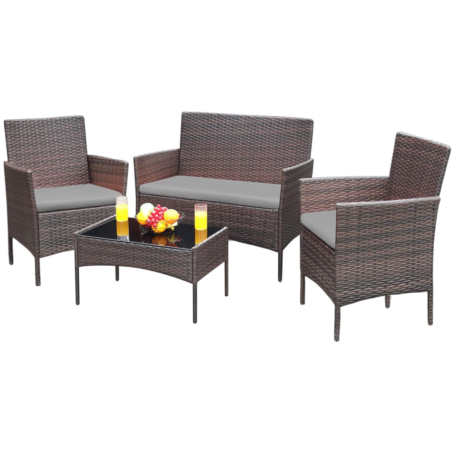 Trendy Rattan Chair Set with Glass Table