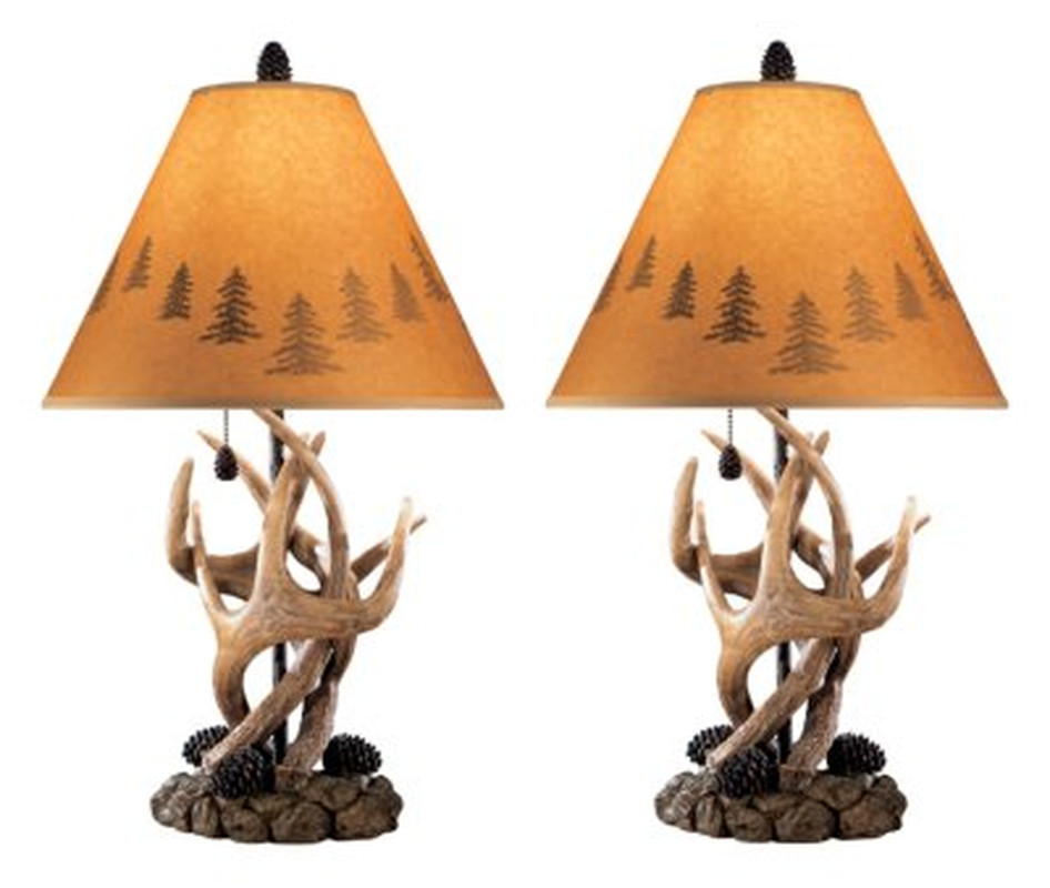 Deer Antler Lamp Set Of 2 Shade Table Furniture Hunting Modern Contemporary