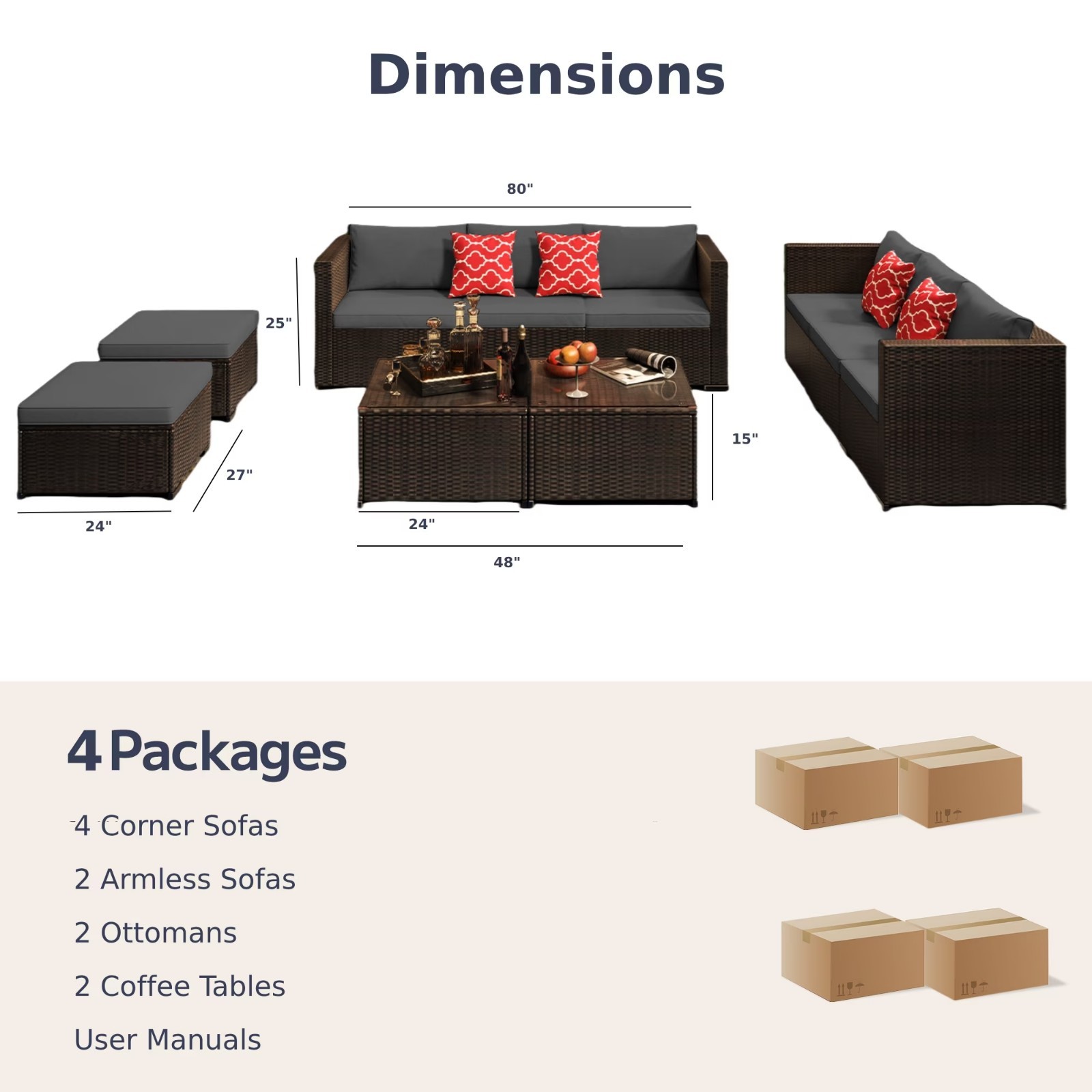 Patio Furniture Set, 10 Pieces Outdoor Sectional Sofa Set with Rattan Sofa